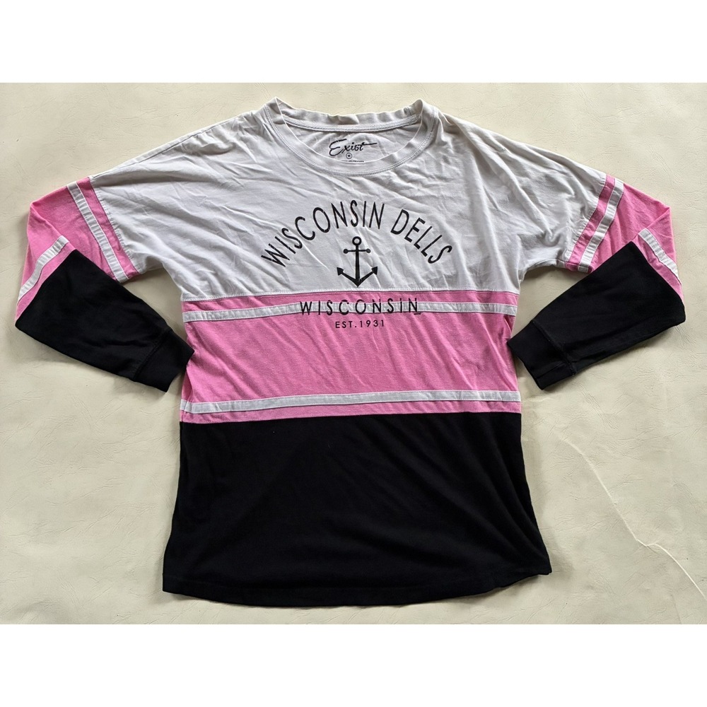 Womens Wisconsin Dells Long Sleeve Graphic Tee Color Block Anchor Shirt Medium